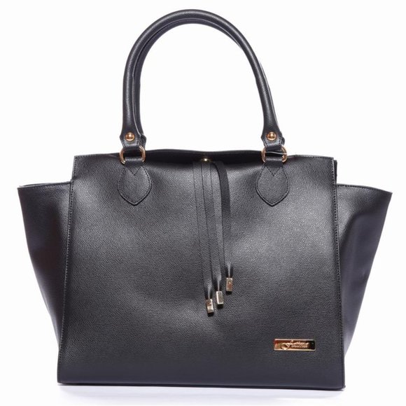Bassira Black Italian Leather Handbag - Picture 1 of 7